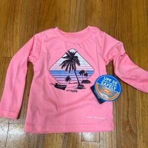 NWT Columbia Youth Girls' PFG Tidal Panga Palms Diamond LS Tee- Pink Pop
